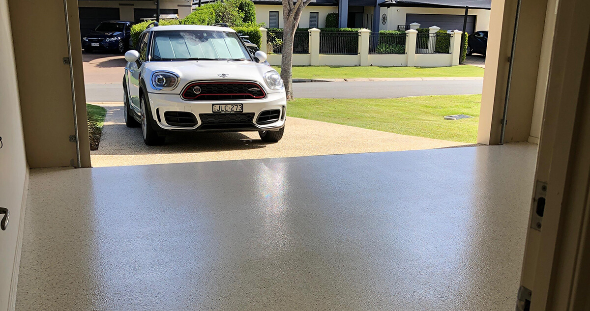 Garage with Resin Vinyl flooring system.