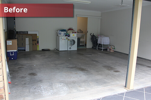 Garage floor before garage floor coating.